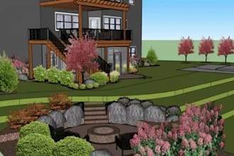 design your backyard or front yard landscape with 2d plan and 3d rendering