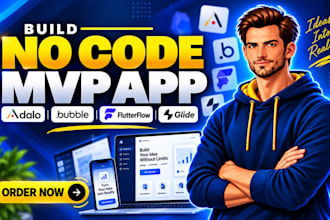 build no code mvp app vibe code using bubble io, flutterflow adalo, glide softr