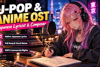 write original japanese lyrics and jpop anime song composition for video game