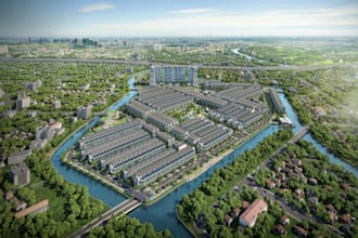 turn 2d to 3d aerial rendering, landscape, master plan design,3d exterior visual