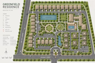 create siteplan rendering, master plan, real estate map, landscape illustaration