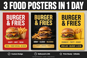 design modern restaurant food posts, menu and social media designs