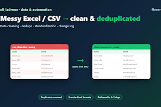 clean, deduplicate and standardize your messy excel or CSV data
