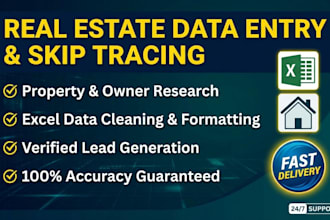 do real estate data entry, skip tracing, hubspot data entry, CRM management