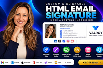 code HTML email signature, clickable gmail outlook apple mail animated signature