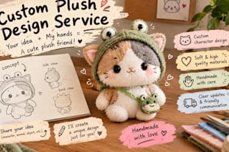 create a custom plush toy design and character reference sheet for your ideals
