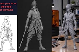 convert 2d image to 3d model, image sketch to 3d character stl for 3d printing