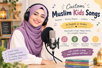 sing, write fun muslim kids song, rhymes, lullaby, nasheed in english or arabic