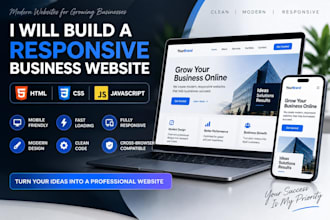 desgin a modern responsive business website using HTML CSS and javascript