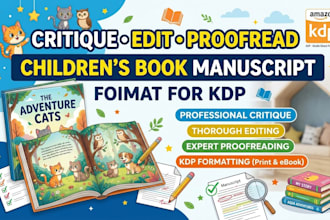 critique, edit, proofread children book manuscript, format children book KDP