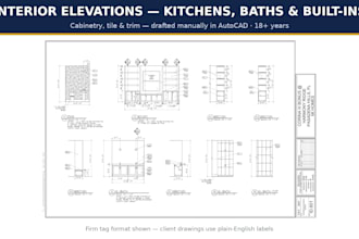 draft interior elevations for kitchens, baths, and interior spaces