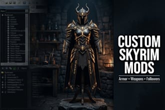 create custom skyrim mods, helmet, skin, quest, armor, weapon, npc and fallout 4