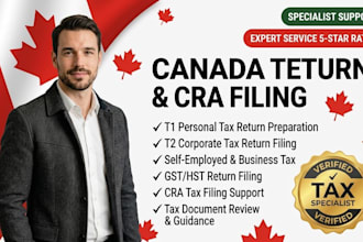 prepare and file canada tax return, t1 personal and t2 corporate tax, tax return