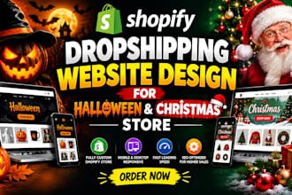 do stunning shopify dropshipping website design for halloween, christmas store