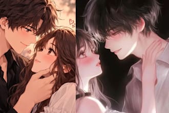 draw anime couple art, bi, gi yuri, manhwa bara illustration or nsfw ship art oc