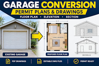 create garage conversion permit plans and architectural drawings