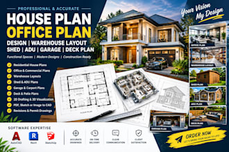 house plan office plan design, warehouse layout, shed, adu, garage, deck plan