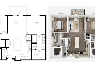 transform 2d to 3d floor plan, modern apartment 3d rendering,furniture placement