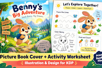 illustrate kids picture book cover and preschool activity worksheet kdp