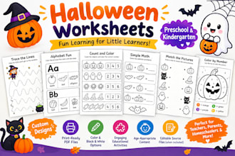 design halloween worksheets, activities book, printable book coloring books
