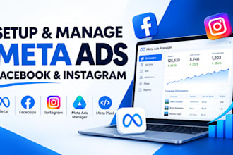 setup and manage facebook ads,meta ads,instagram ads,meta ads,manager meta pixel