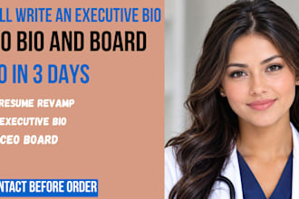 write an executive bio, CEO bio and board bio in 3 days