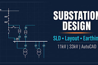 design substation layout, single line diagram and earthing in autocad
