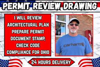review architectural plan prepare permit document stamp, check code compliance