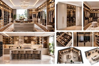 design ikea pax walk in closet, wardrobe and kitchen cabinet 3d rendering