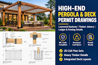 design louvered pergola permit plans heavy timber joinery deck cad drawings