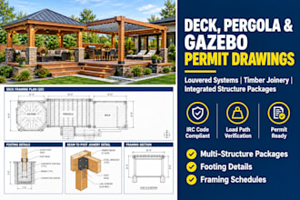 design pergola deck gazebo plans louvered roof structural permit drawings