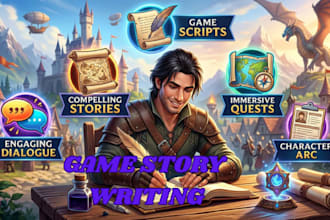 write engaging game scripts, game stories, quests and character dialogue