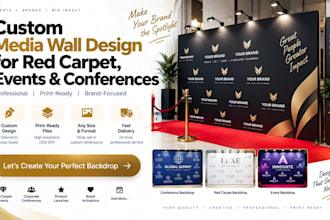 create a print ready media wall red carpet, corporate conference backdrop