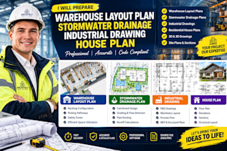 prepare warehouse layout plan stormwater drainage industrial drawing house plan