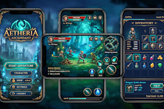 design professional game UI UX, hud, icons and menus