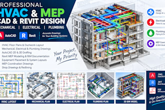 create hvac mep design, autocad drawings and revit modeling for buildings