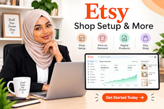 set up etsy shop,etsy digital products,print on demand and etsy listings,etsy