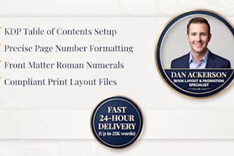 format kdp table contents, page number formatting, and front matter