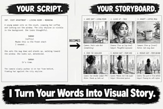 create storyboards for movie ads, film, music and video commercials, animation