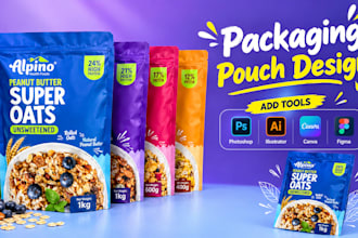 do product pouch packaging, stand up pouch, artistic and food pouch design