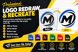 do png to vector, jpg to vector conversion, redraw and recreate logo