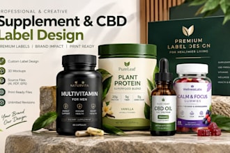 design premium supplement, cbd bottle and product labels