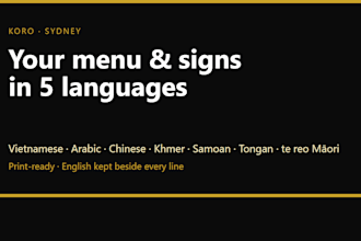 translate your menu, signs or forms into 5 languages, print ready