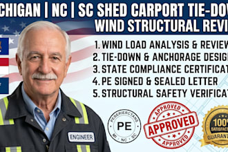 michigan nc sc shed carport tie down anchor wind structu review sign seal letter