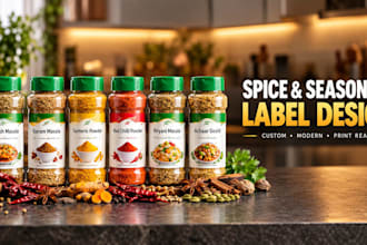 design spice and seasoning label, herb, chili, pepper and food product packaging