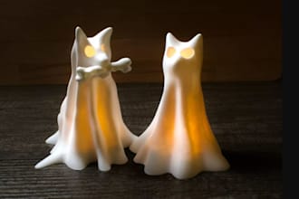 halloween setup, ghost led tealight lamp,3d footprint model on mantels, 3mf mold