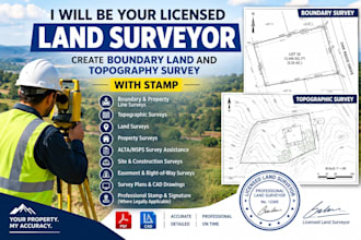 licensed land surveyor create boundary land and topography survey with stamp