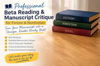 beta read novel, critique novel manuscript, fiction, nonfiction, format novel