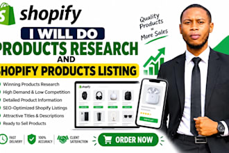 do shopify product research, product hunting, and listing