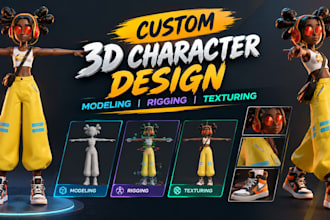 create custom 3d character design modeling rigging and texturing